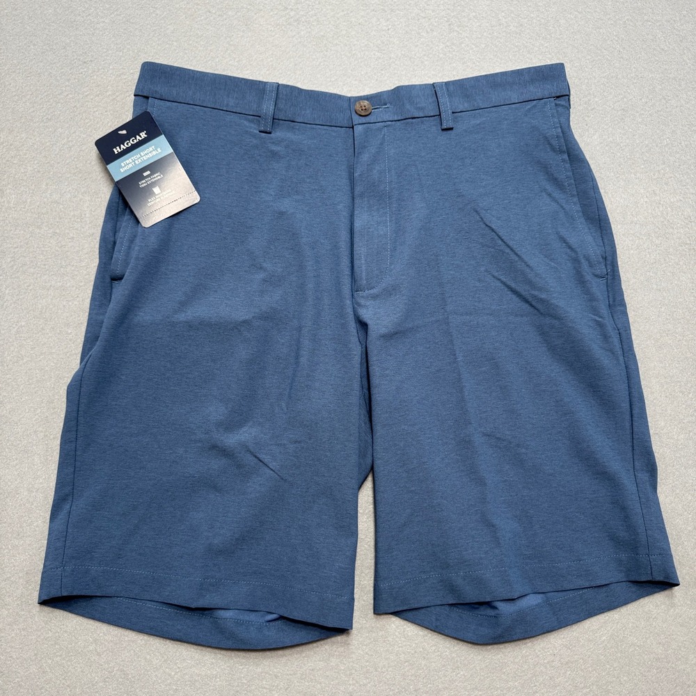 NEW Haggar Chino Men's 34 Blue Stretch‎ Fabric Flex Waistband Flat Front Outdoor